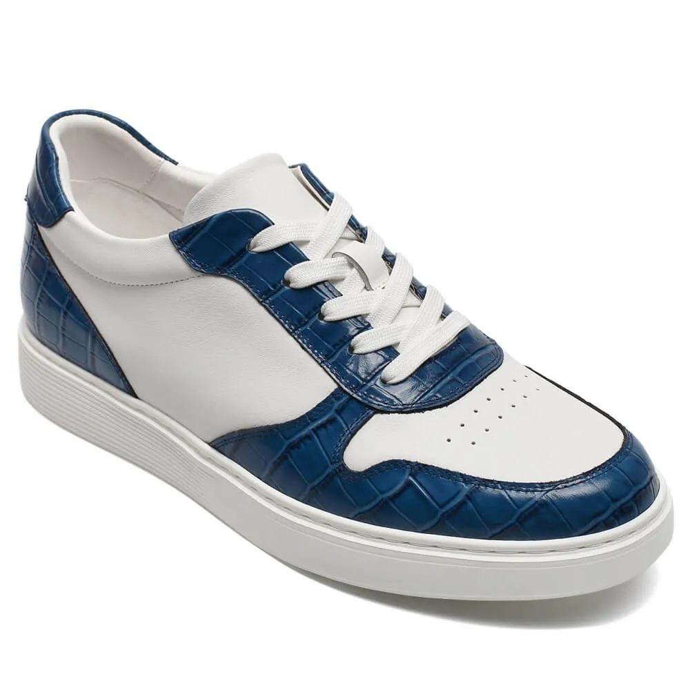 6CM/2.36 Inches CMR CHAMARIPA White & Blue Leather Men's Casual Elevator Shoes