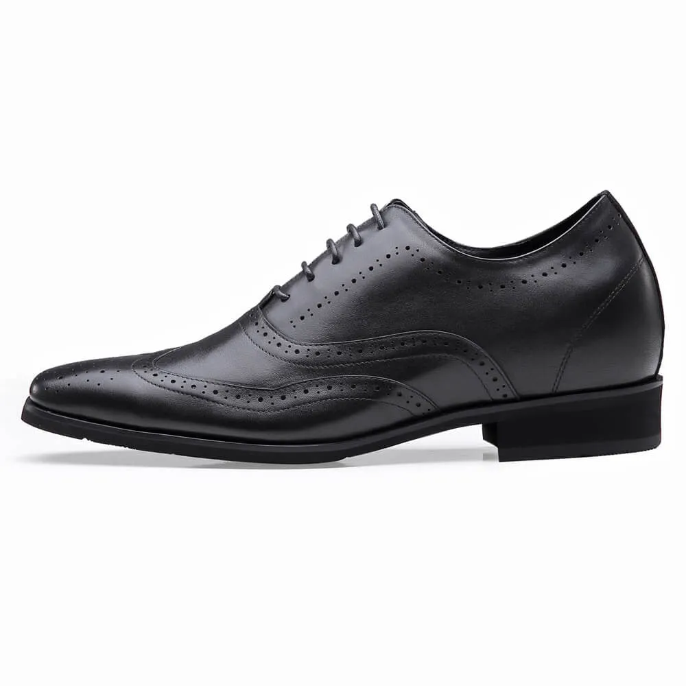 7 CM /2.76 Inches CMR CHAMARIPA Handcrafted Elevator Dress Shoes - Black Oxford Wingtip Shoes for Tall Men