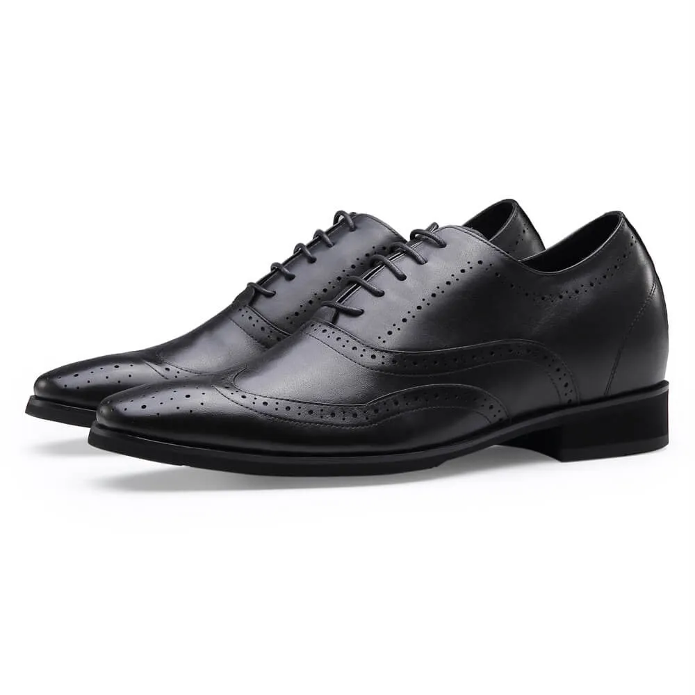 7 CM /2.76 Inches CMR CHAMARIPA Handcrafted Elevator Dress Shoes - Black Oxford Wingtip Shoes for Tall Men