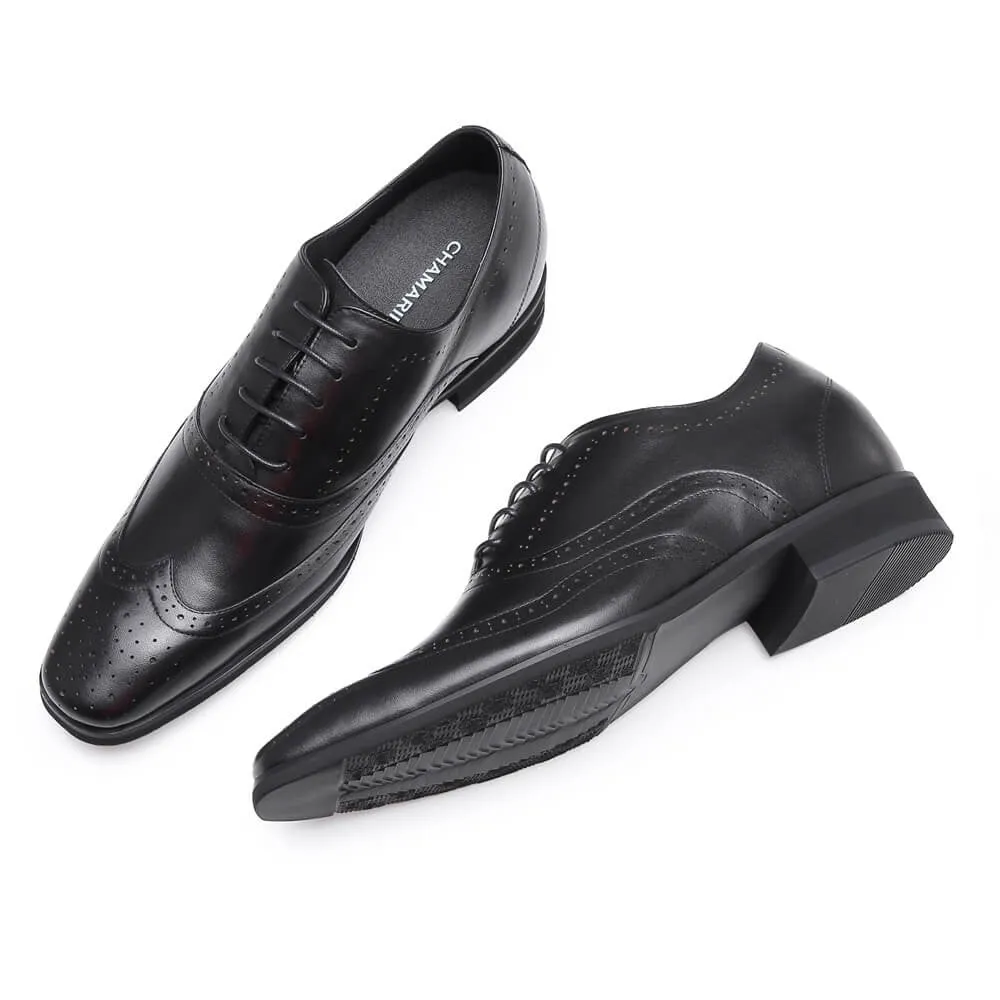 7 CM /2.76 Inches CMR CHAMARIPA Handcrafted Elevator Dress Shoes - Black Oxford Wingtip Shoes for Tall Men