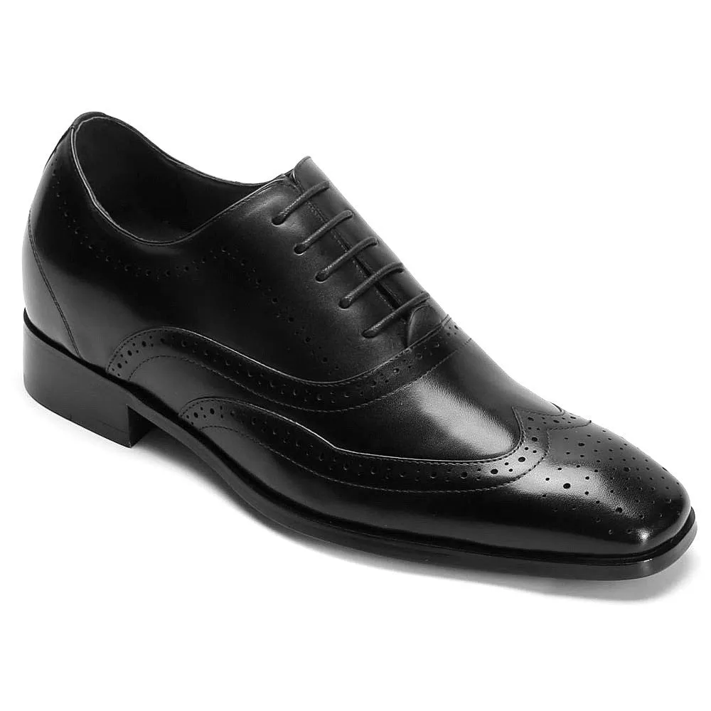 7 CM /2.76 Inches CMR CHAMARIPA Handcrafted Elevator Dress Shoes - Black Oxford Wingtip Shoes for Tall Men