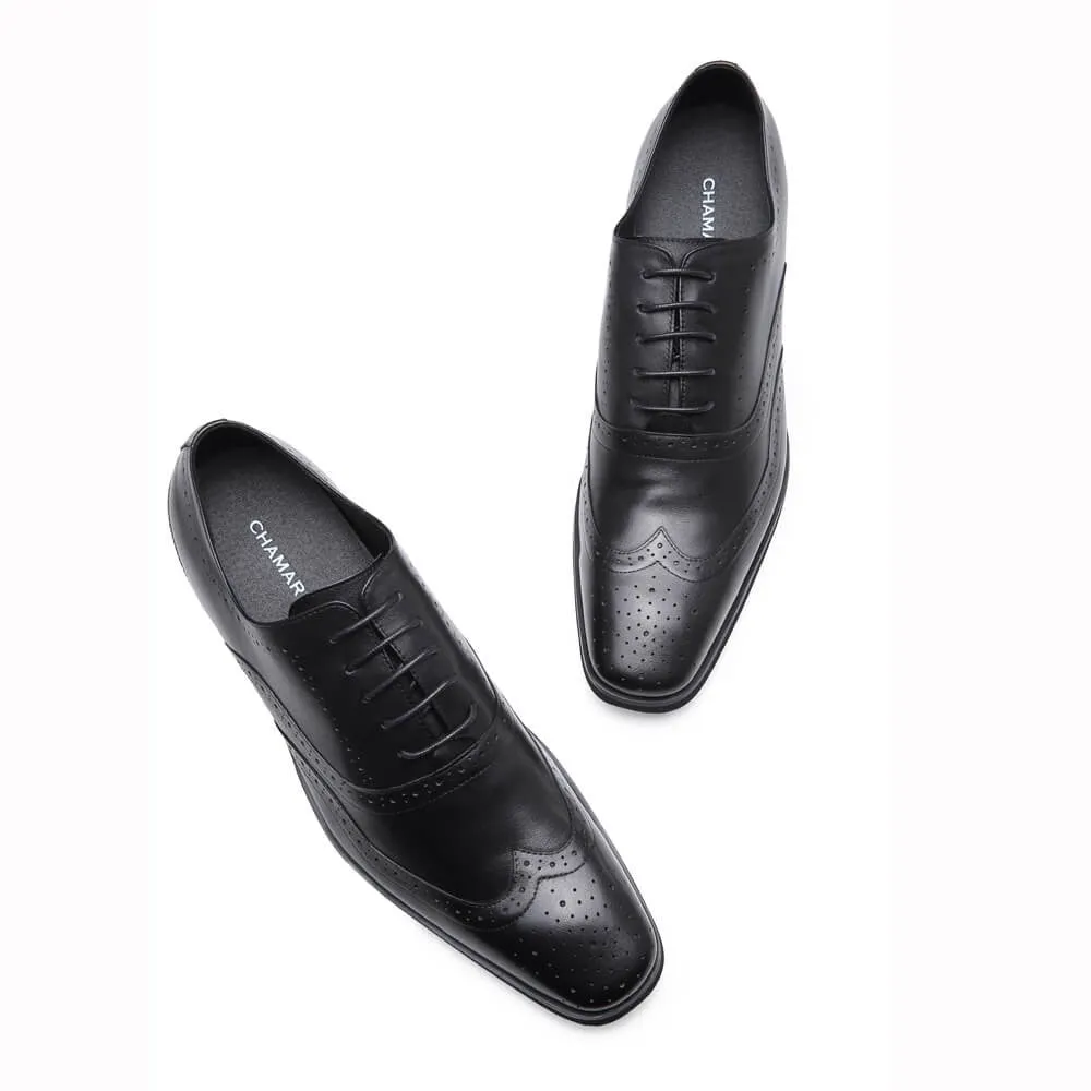 7 CM /2.76 Inches CMR CHAMARIPA Handcrafted Elevator Dress Shoes - Black Oxford Wingtip Shoes for Tall Men