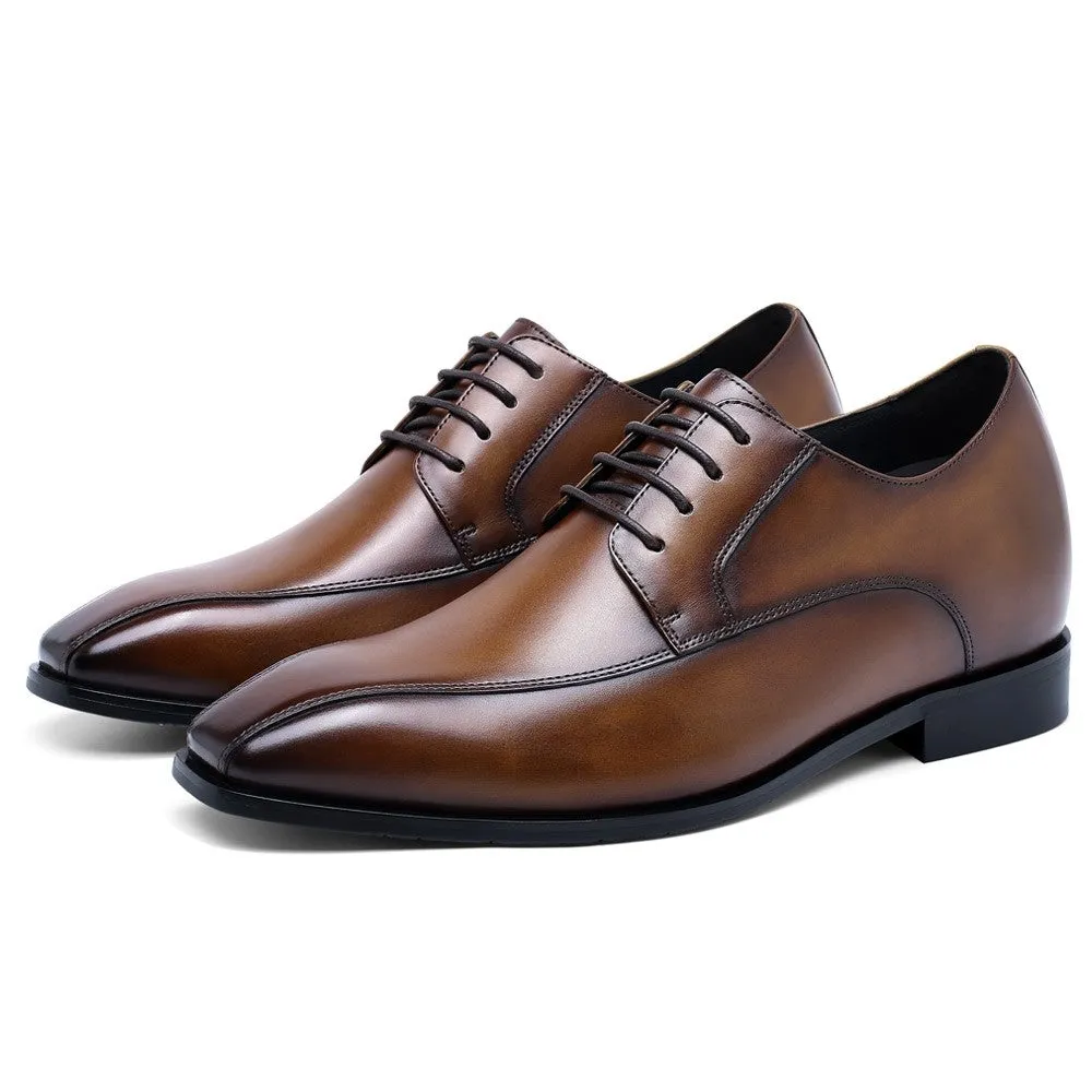 7 CM/2.76 Inches CMR CHAMARIPA Height Boosting Brown Derby Shoes for Men - Hidden Height Increase