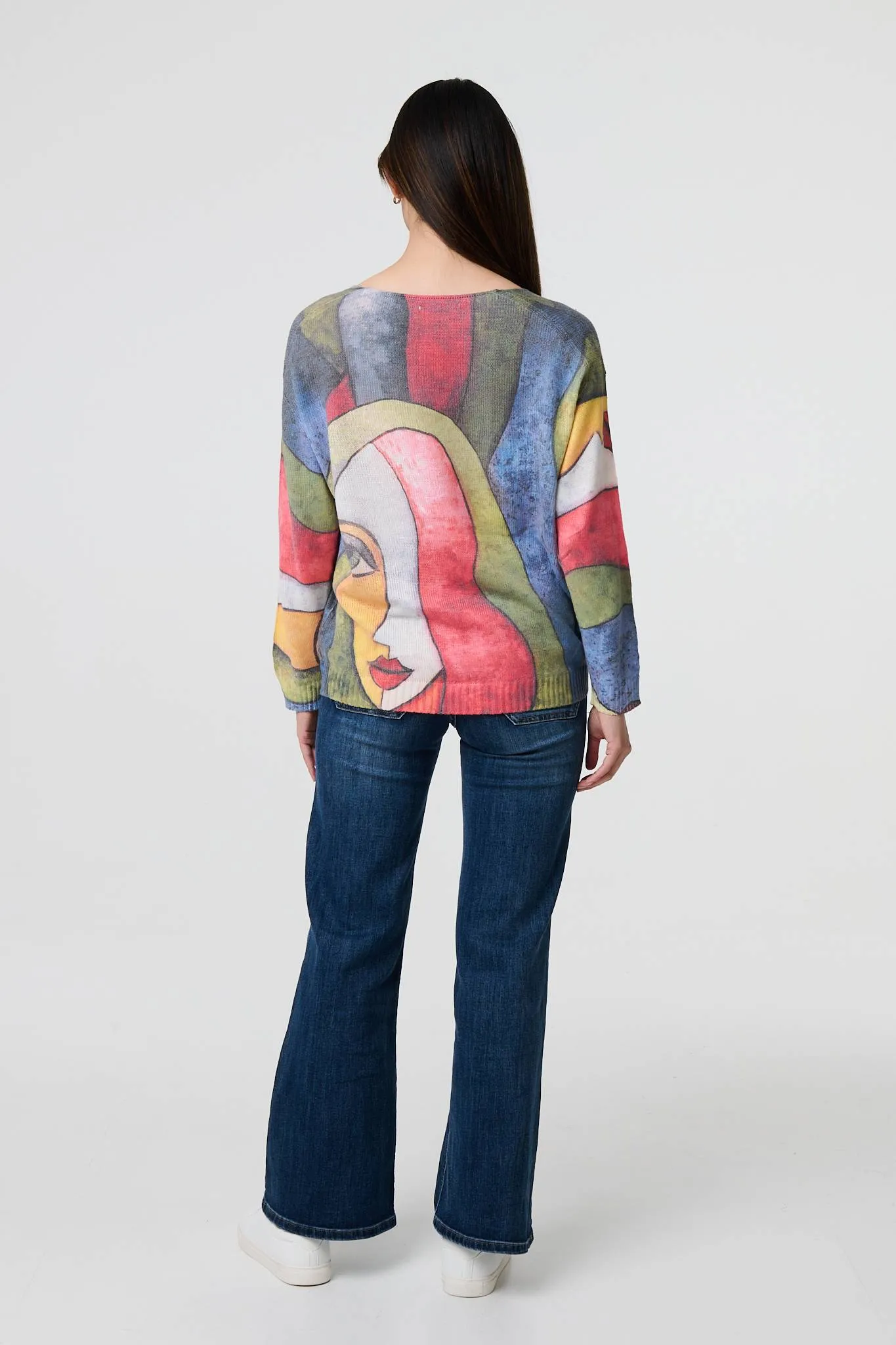 Abstract Print Long Sleeve Knit Jumper