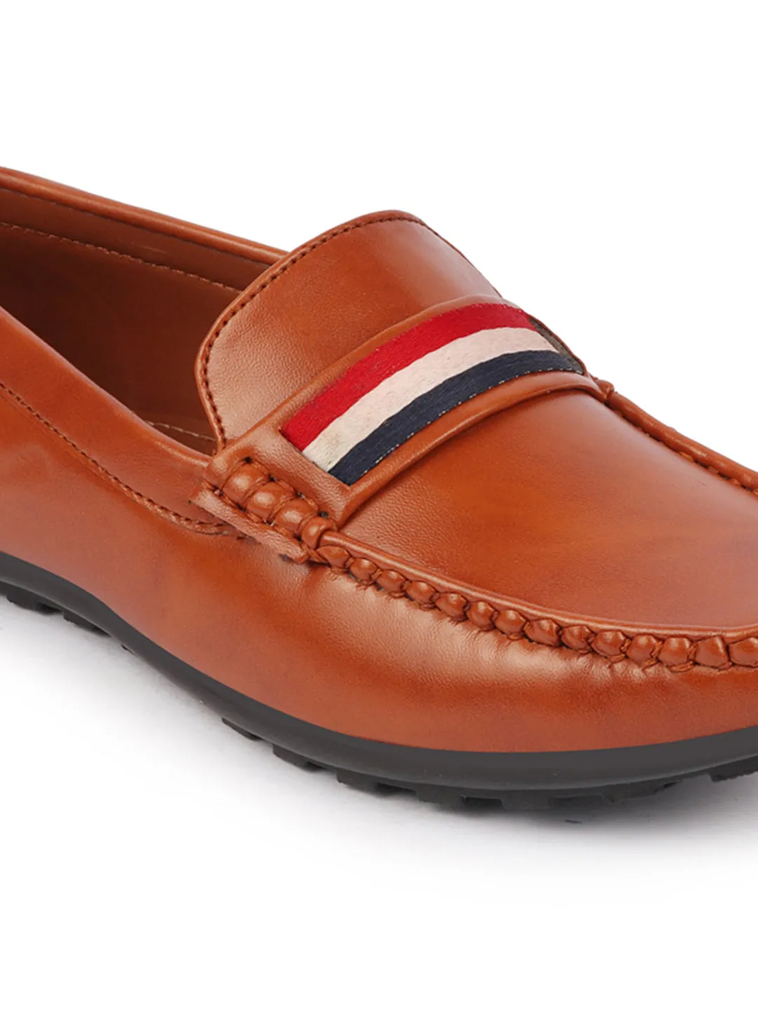 Basics Men Tan Colored Stripe Design Side Stitched Casual Slip On Loafers and Moccasin Shoes