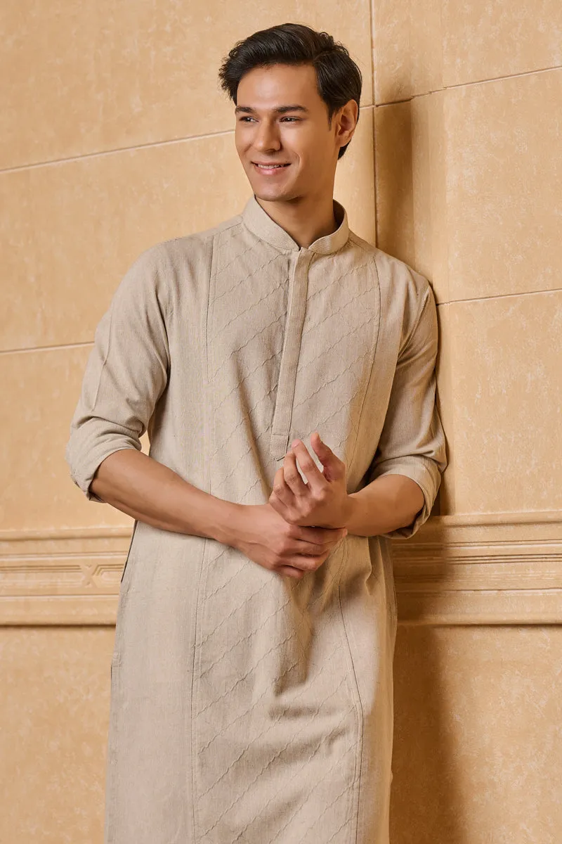 Beige Kurta With Placement Embroidery