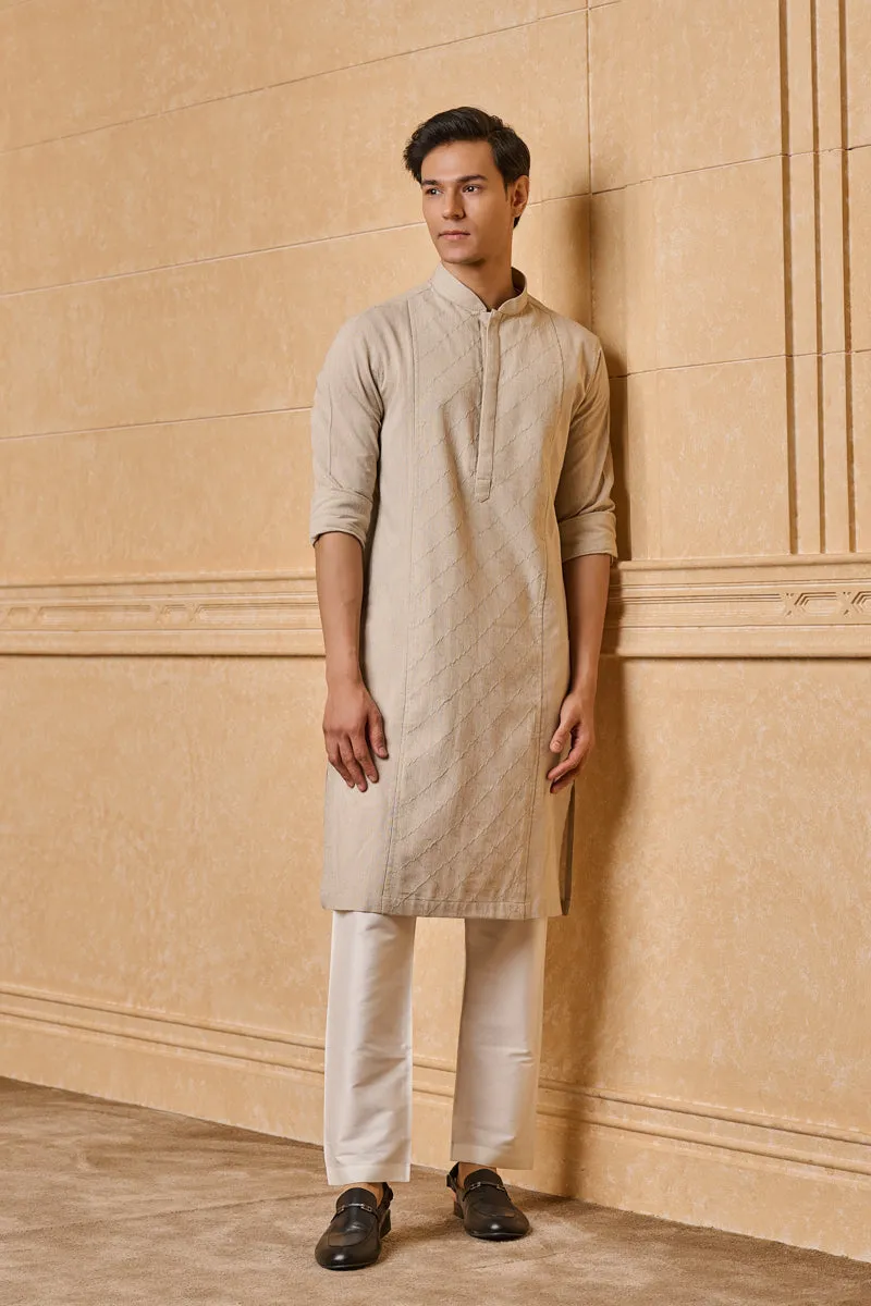 Beige Kurta With Placement Embroidery