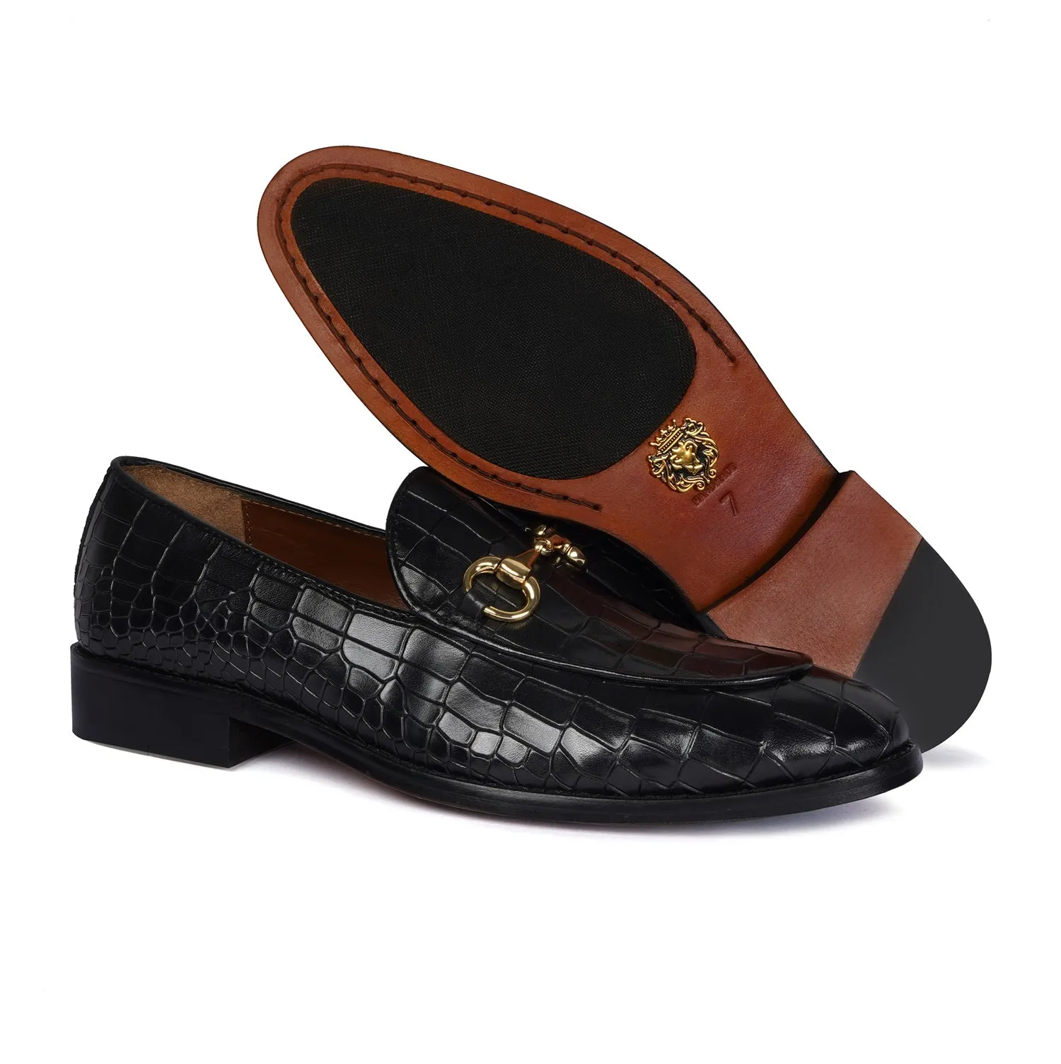 Black Full Deep Cut Leather Loafer With Horse-bit Buckle