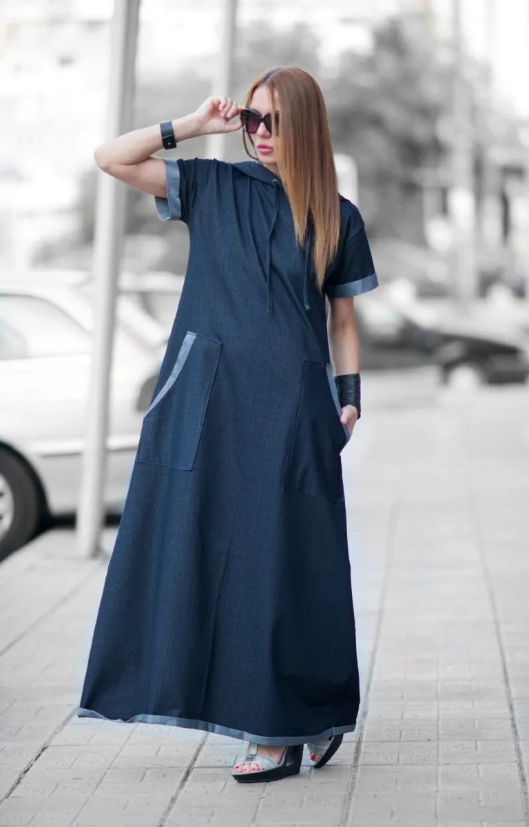 Blue Jeans short sleeves dress KASANDRA