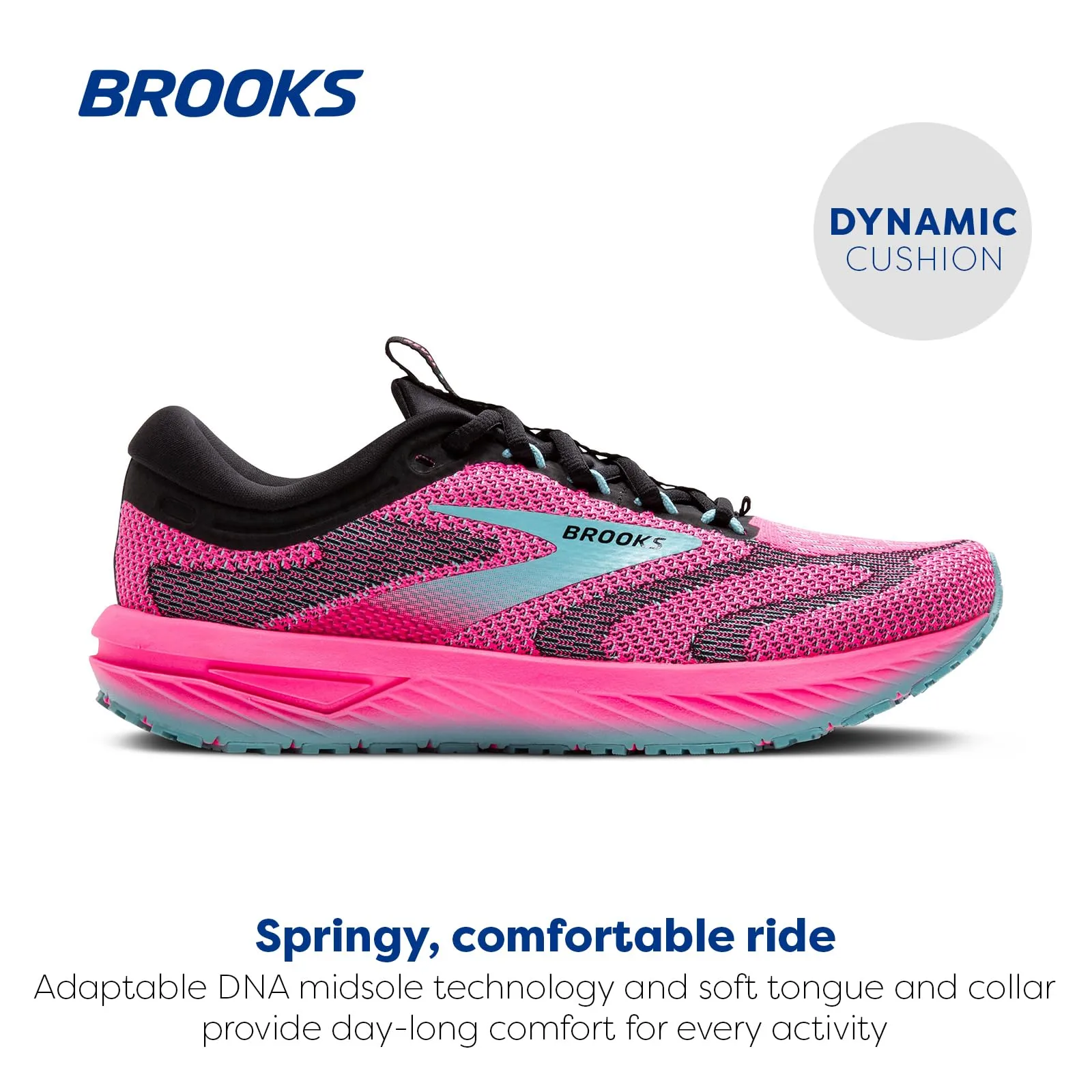 Brooks Women’s Revel 7 Neutral Running Shoe - Knockout Pink/Black/Aqua - 9 Medium