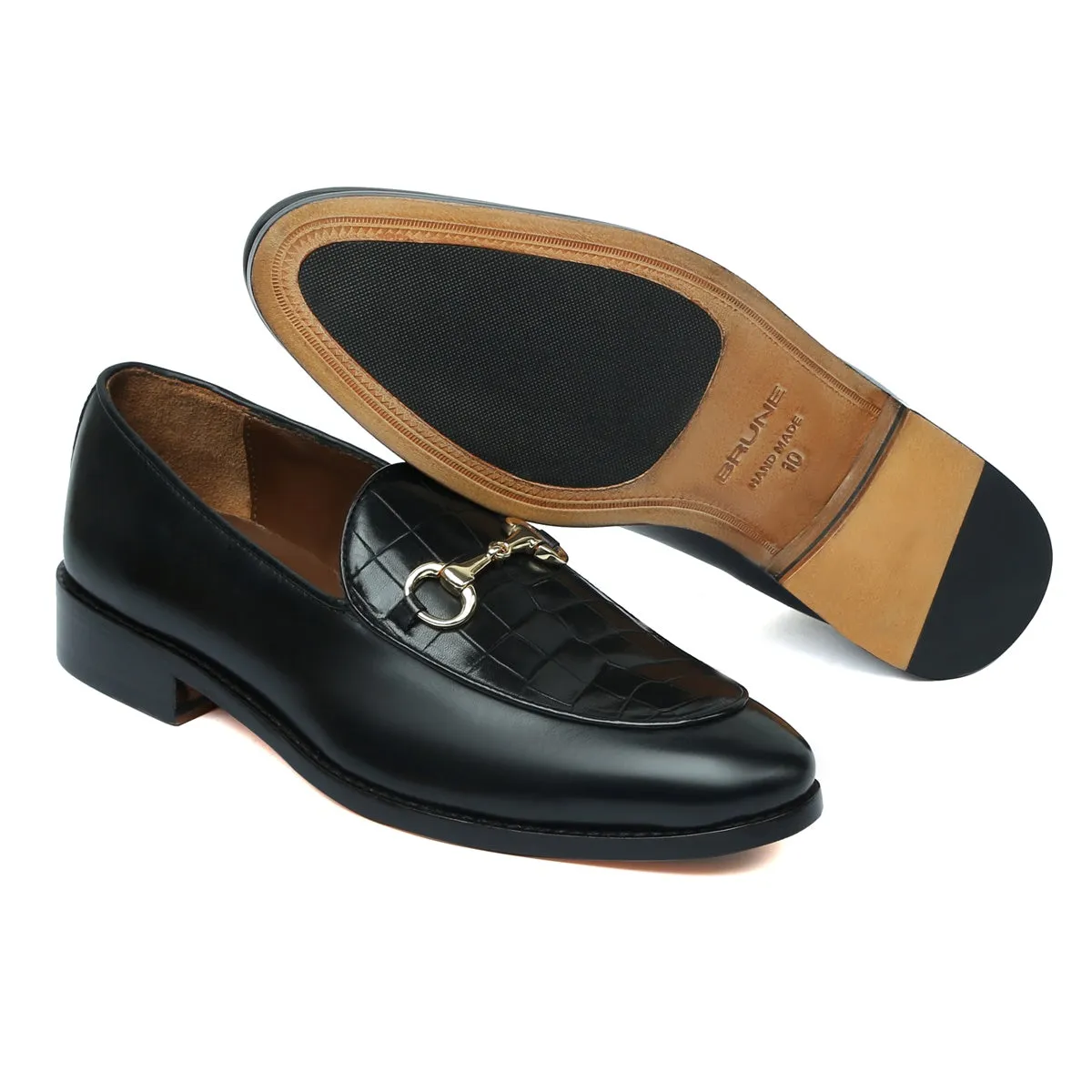 Buckle Detailing Loafers With Black Deep Cut Leather at Vamp