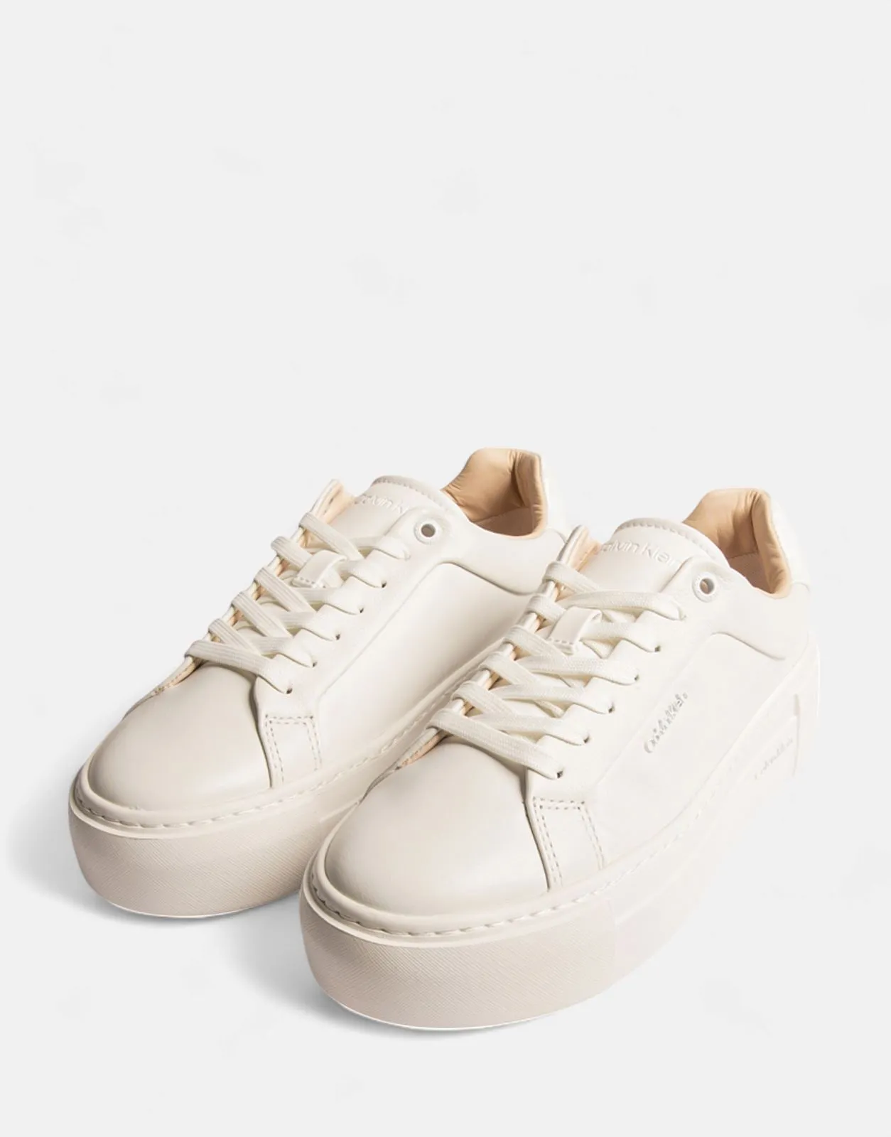 Calvin Klein Cupsole Lace Up Leather White Sneakers