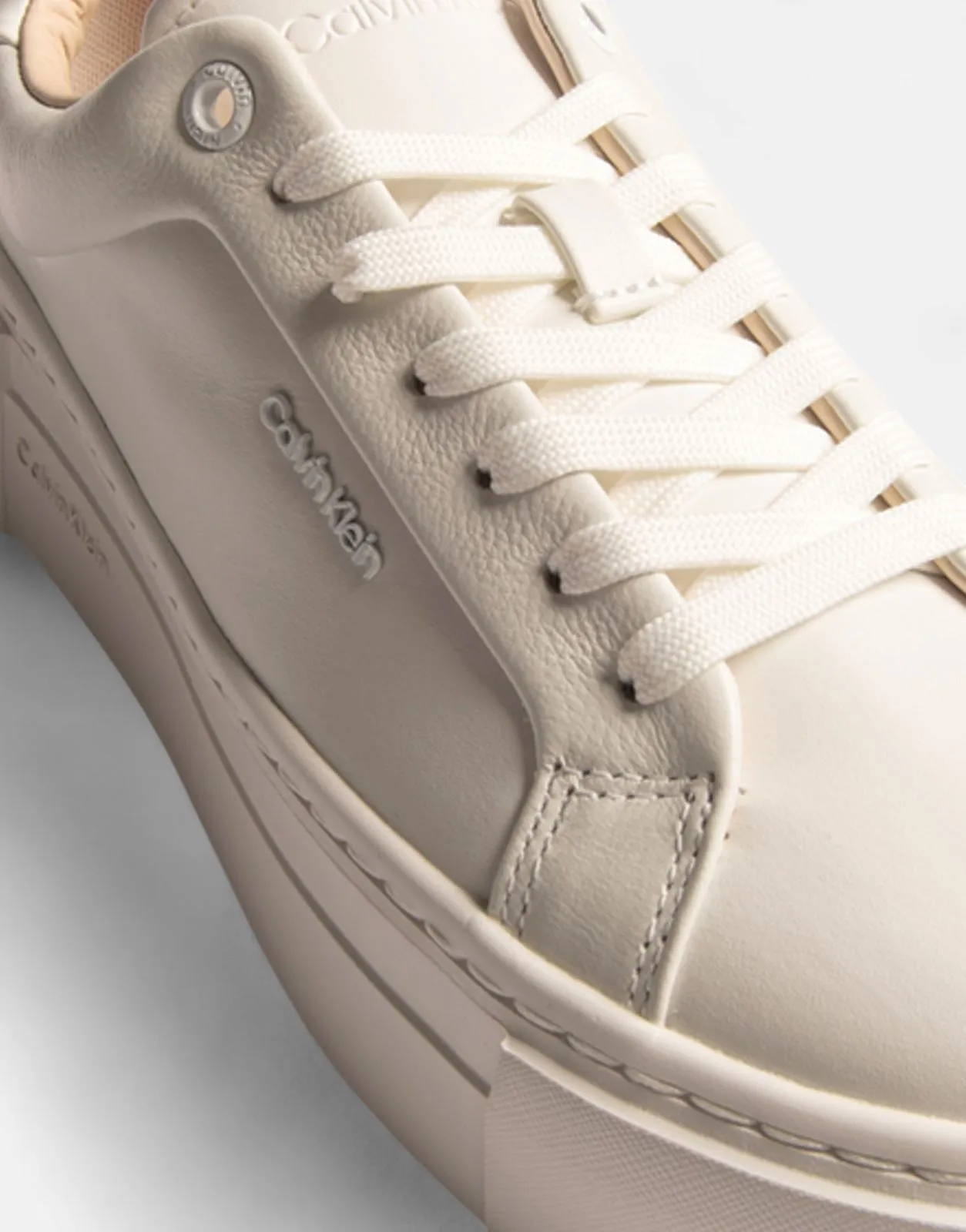 Calvin Klein Cupsole Lace Up Leather White Sneakers