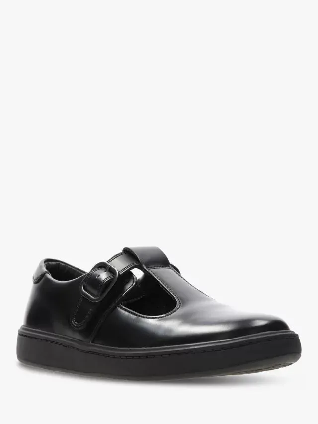 Clarks Street Soar Black Leather Girls School Shoes