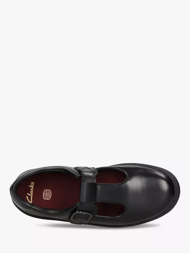 Clarks Street Soar Black Leather Girls School Shoes