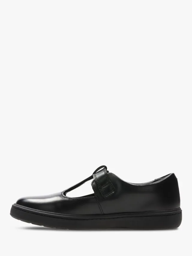 Clarks Street Soar Black Leather Girls School Shoes