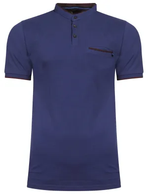 Erindale Granddad Collar Cotton Piqué Top in Deep Cobalt - Le Shark