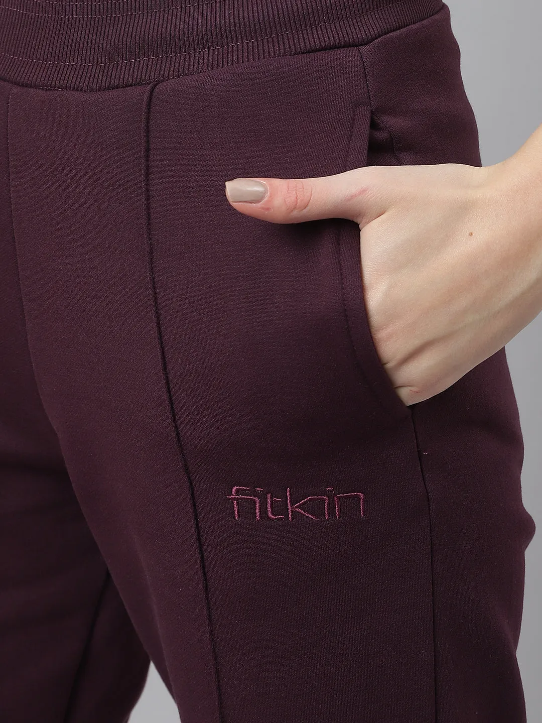 Fitkin Women Purple Straight Fit Fleece Pants