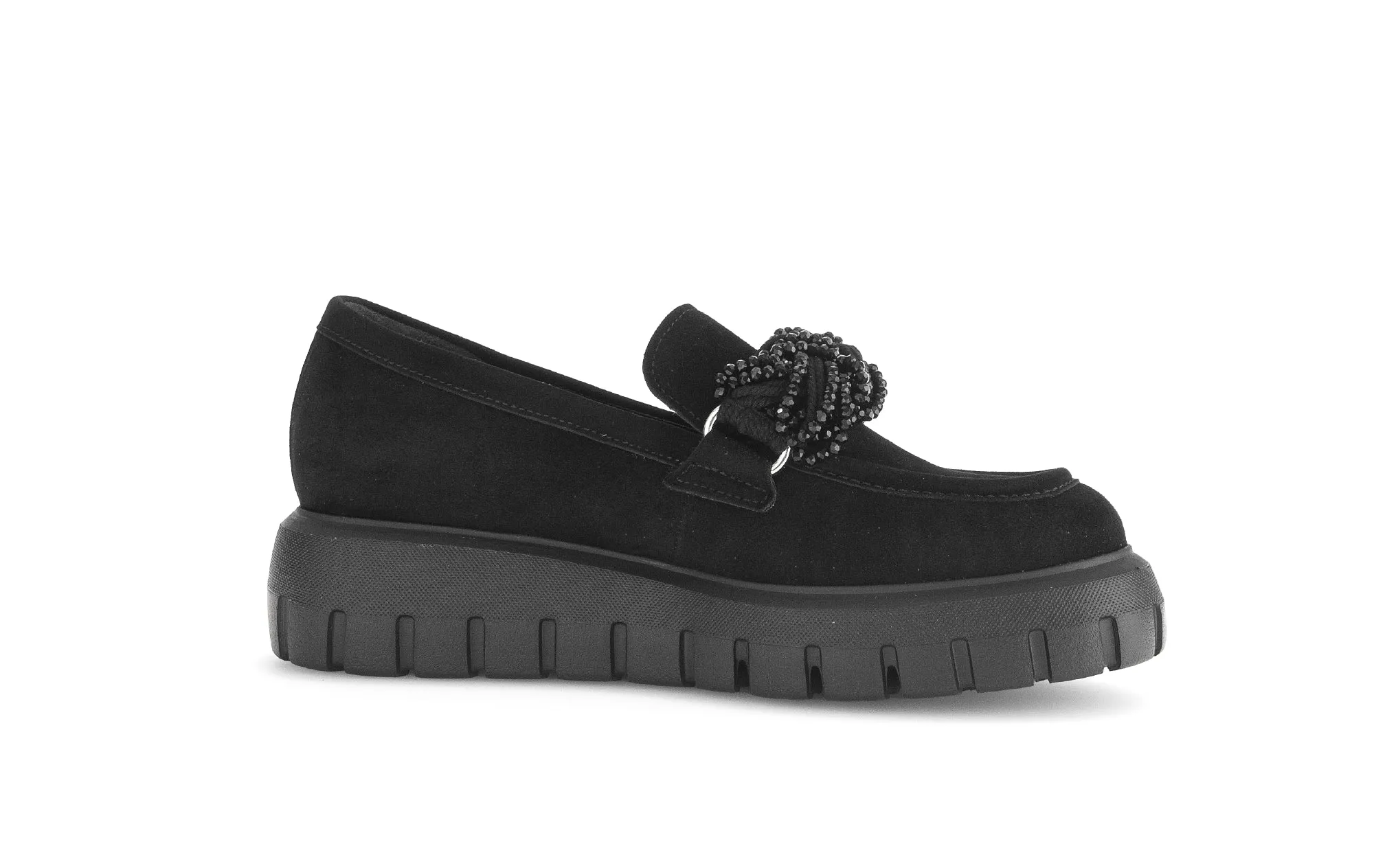 Gabor Black Suede Wedge Loafer 30117