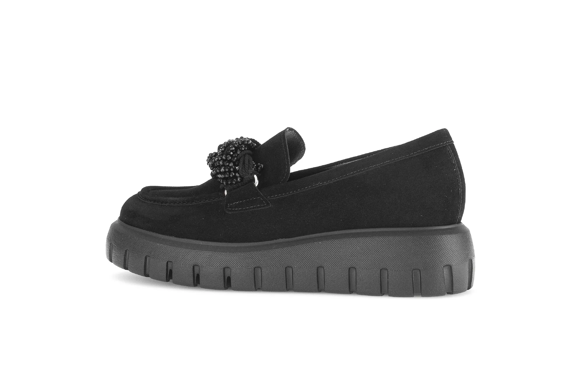 Gabor Black Suede Wedge Loafer 30117