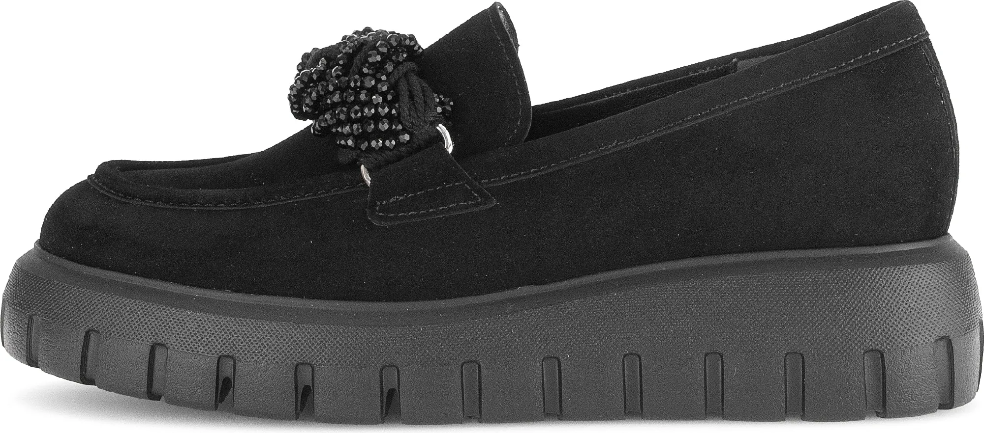 Gabor Black Suede Wedge Loafer 30117