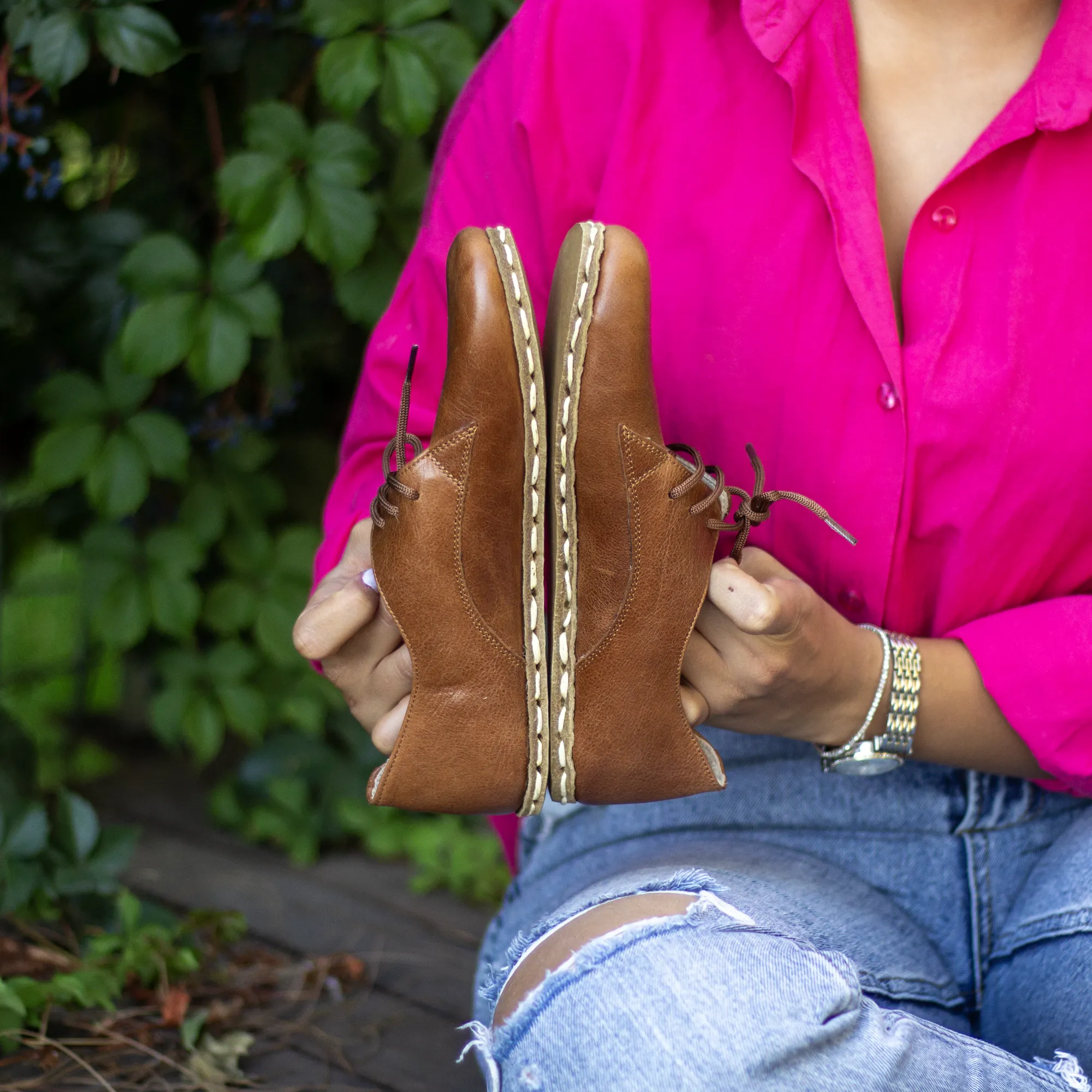 Handmade Barefoot Leather Shoes Antique Brown for Women