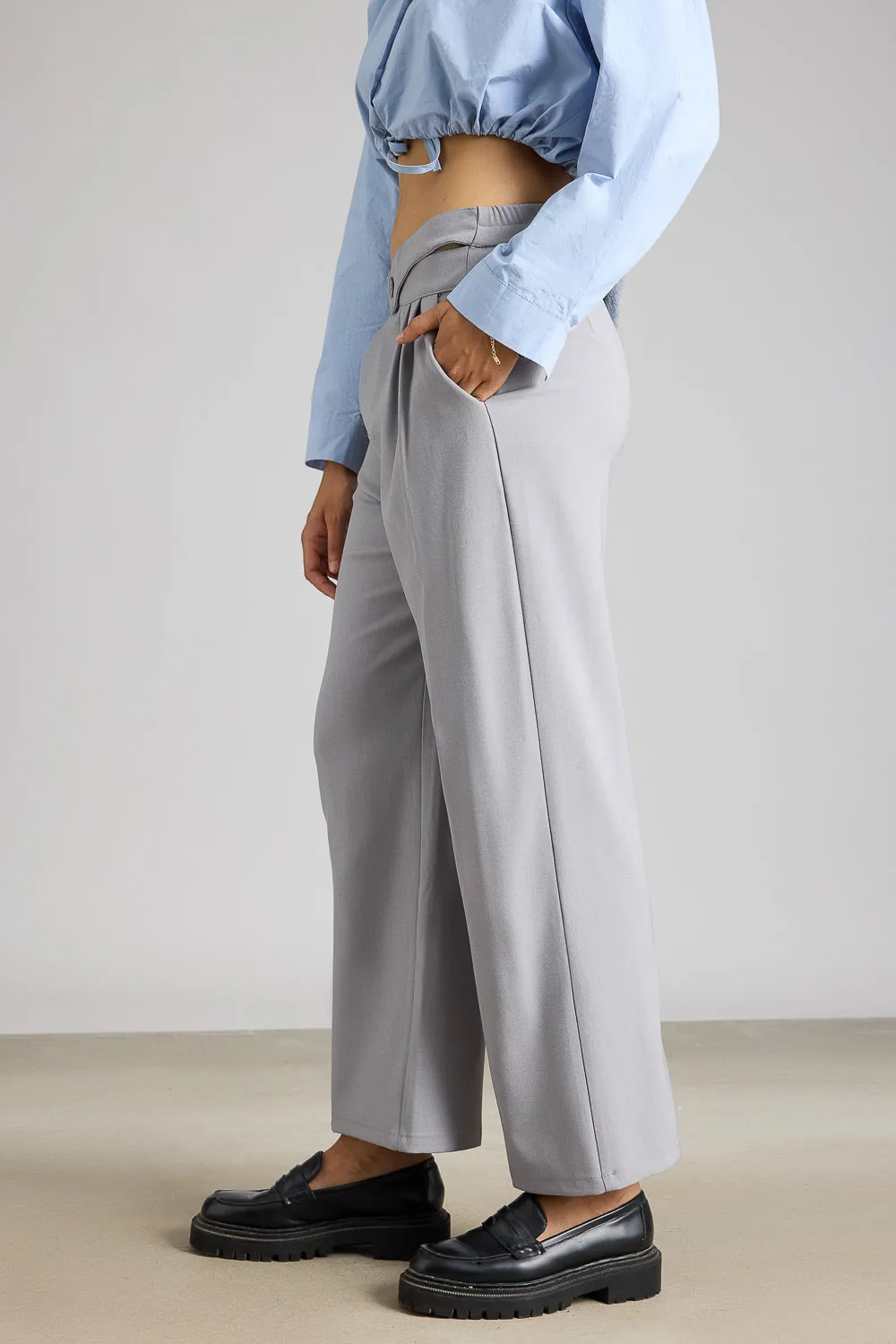 Light Grey Pleated Formal Korean Pants