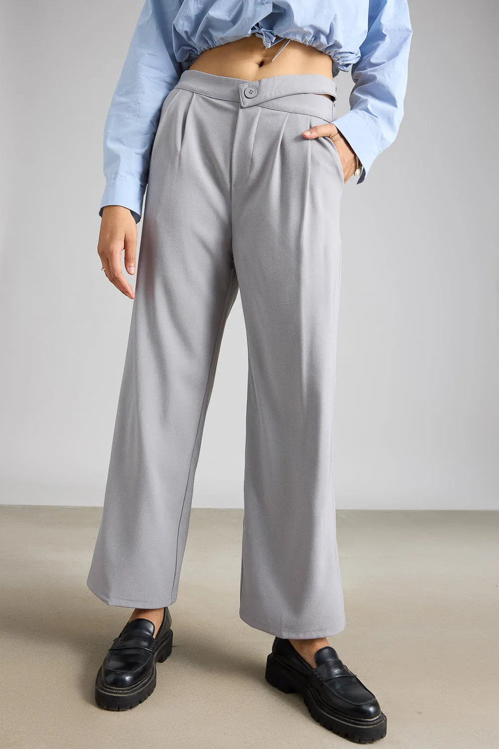 Light Grey Pleated Formal Korean Pants