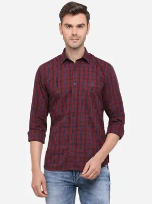 Maroon Checked Slim Fit Semi Casual Shirt | Greenfibre