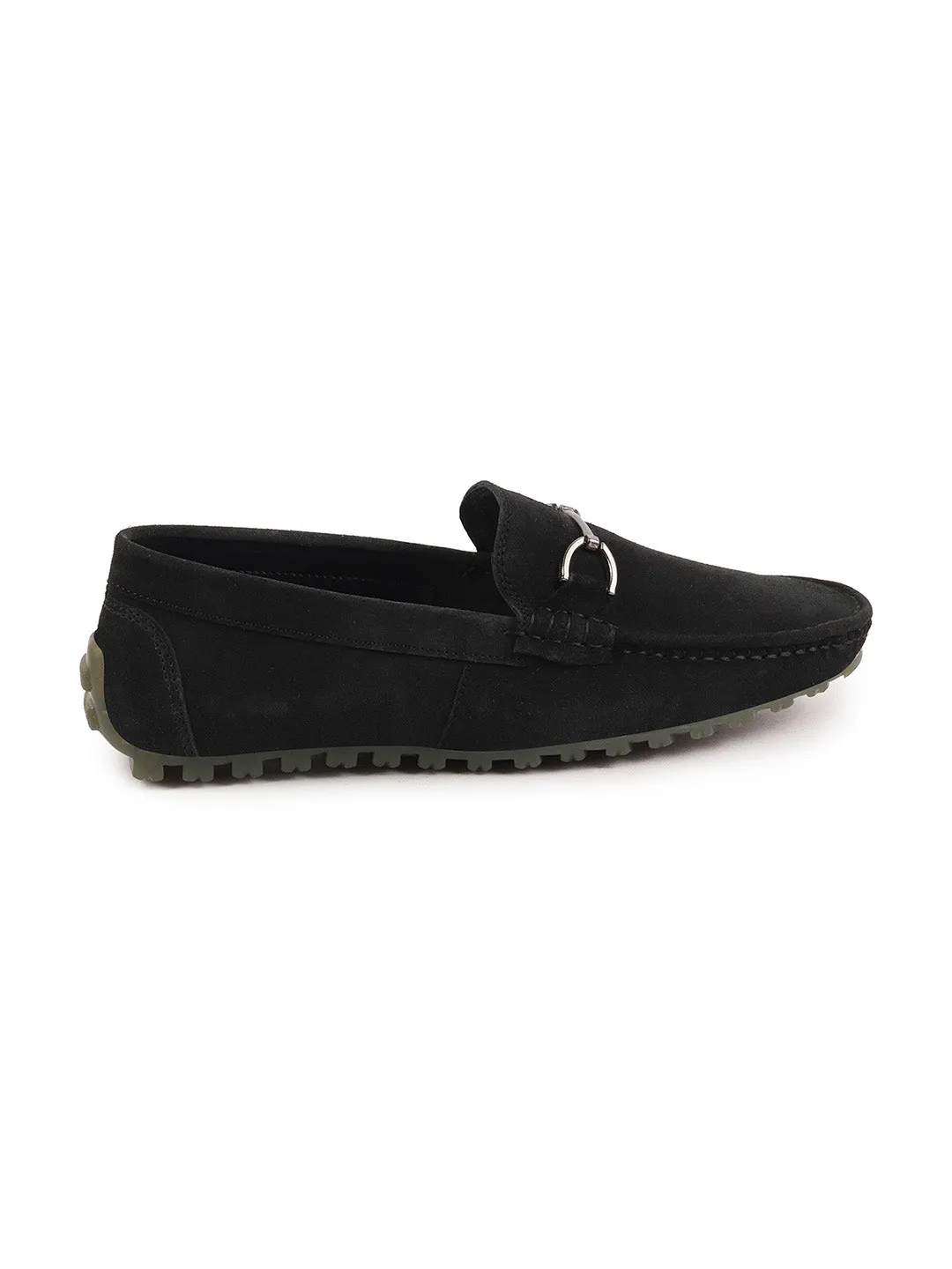 Men Black Horsebit Buckle Suede Leather Slip On Driving Loafers