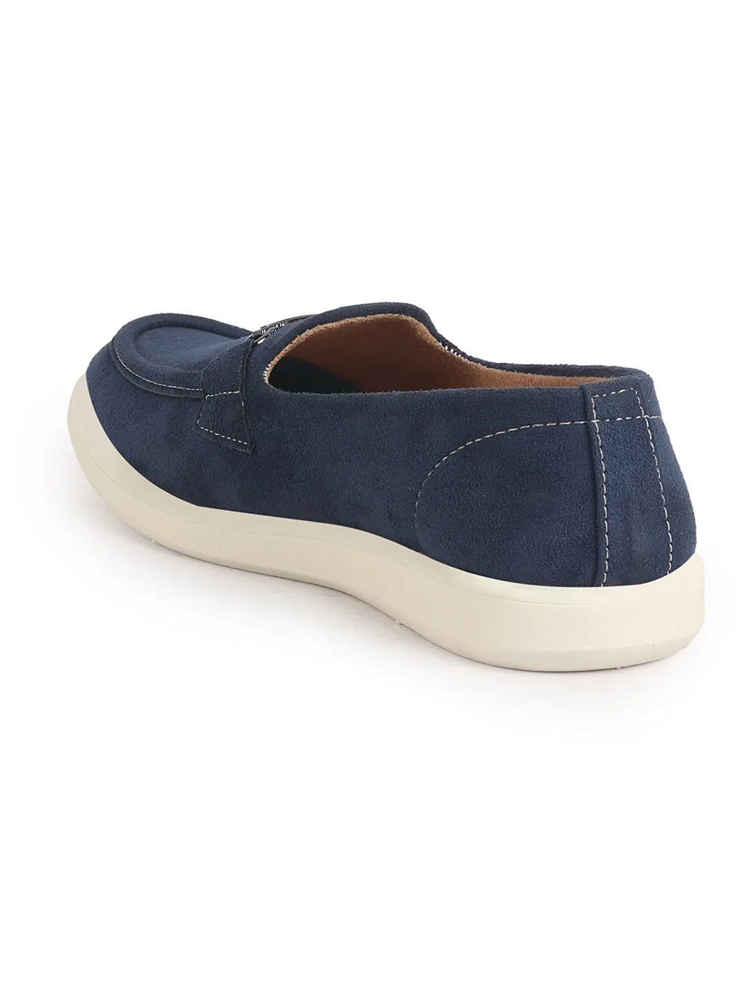 Men Blue Suede Classic Ultra Light Comfort Horsebit Buckle Slip On Casual Loafer Shoes|Memory Cushion Insole|EVA Slip On Shoe