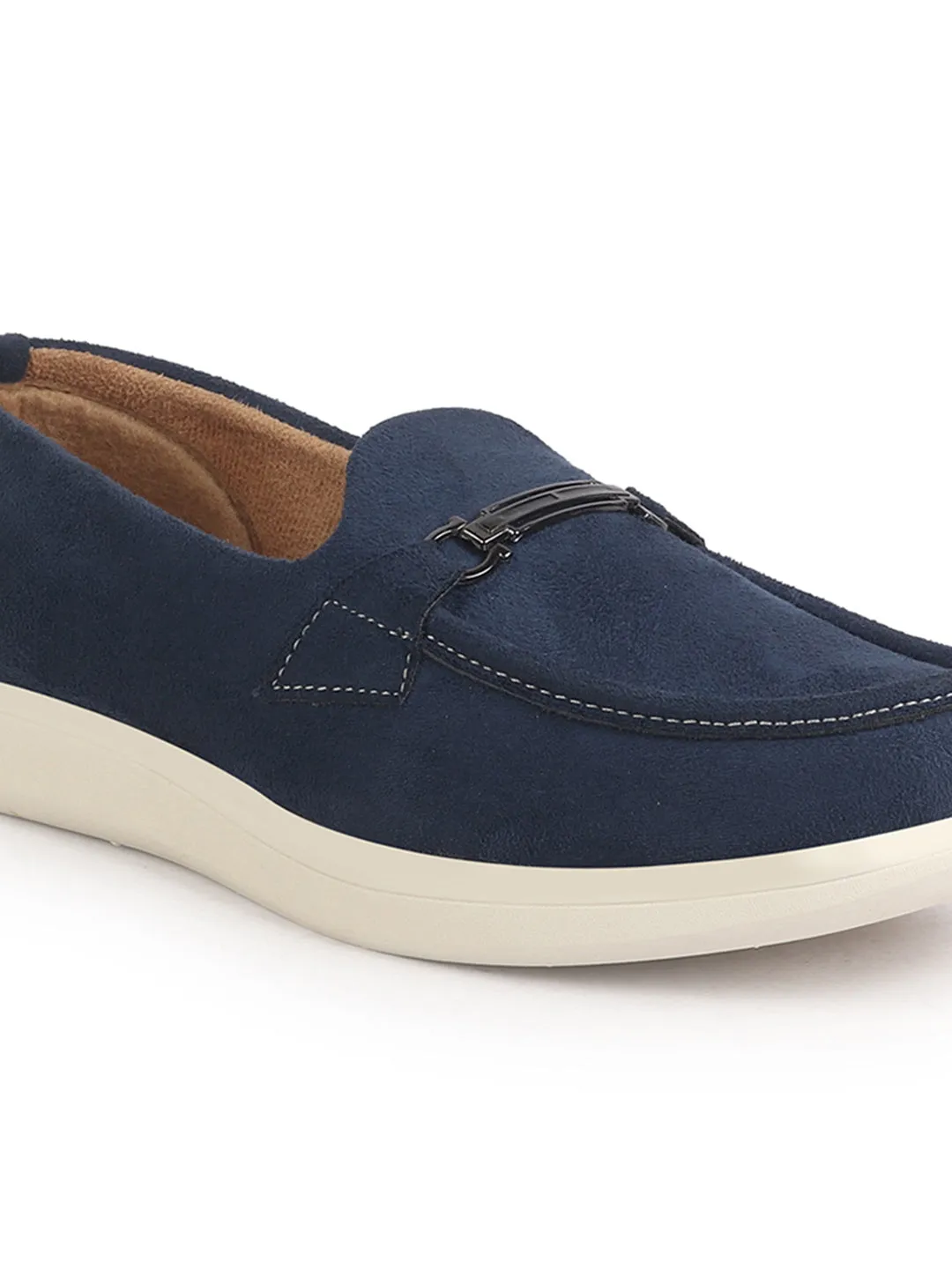 Men Blue Suede Classic Ultra Light Comfort Horsebit Buckle Slip On Casual Loafer Shoes|Memory Cushion Insole|EVA Slip On Shoe