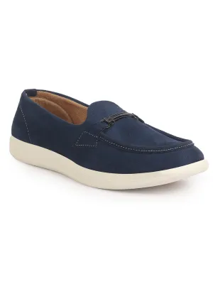 Men Blue Suede Classic Ultra Light Comfort Horsebit Buckle Slip On Casual Loafer Shoes|Memory Cushion Insole|EVA Slip On Shoe