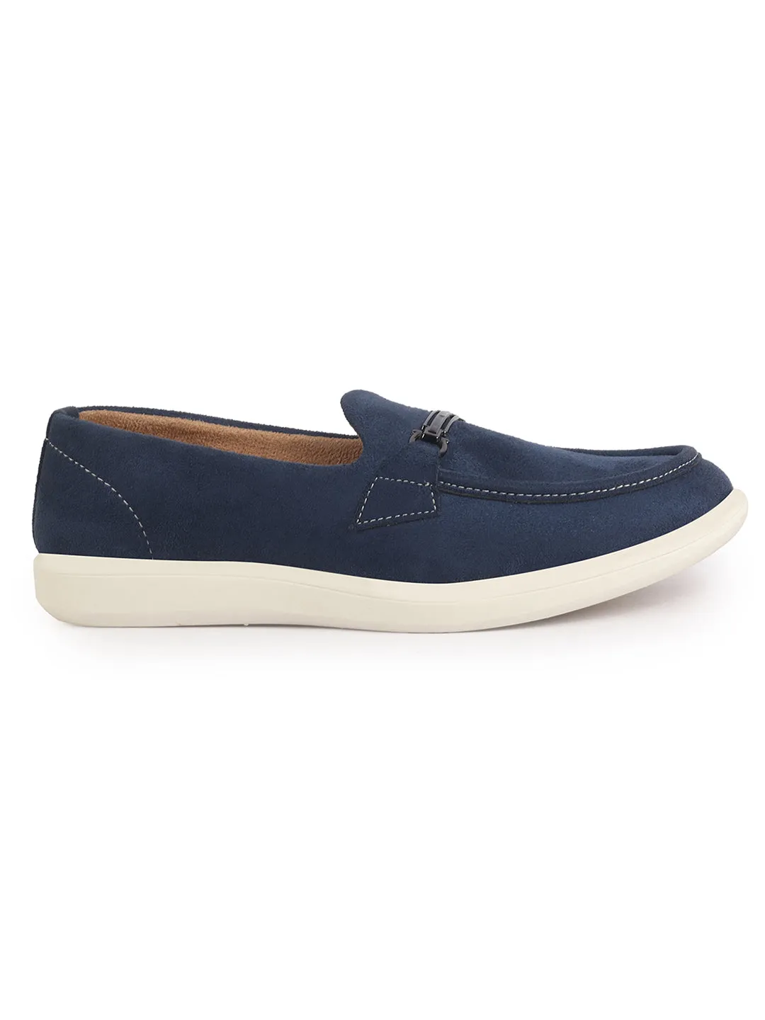 Men Blue Suede Classic Ultra Light Comfort Horsebit Buckle Slip On Casual Loafer Shoes|Memory Cushion Insole|EVA Slip On Shoe