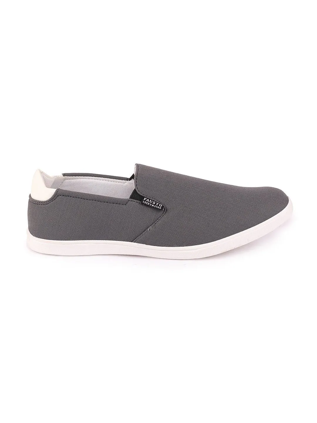 Men Grey Casual Canvas Slip-On Loafers