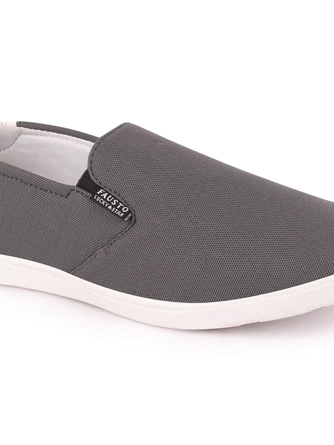 Men Grey Casual Canvas Slip-On Loafers