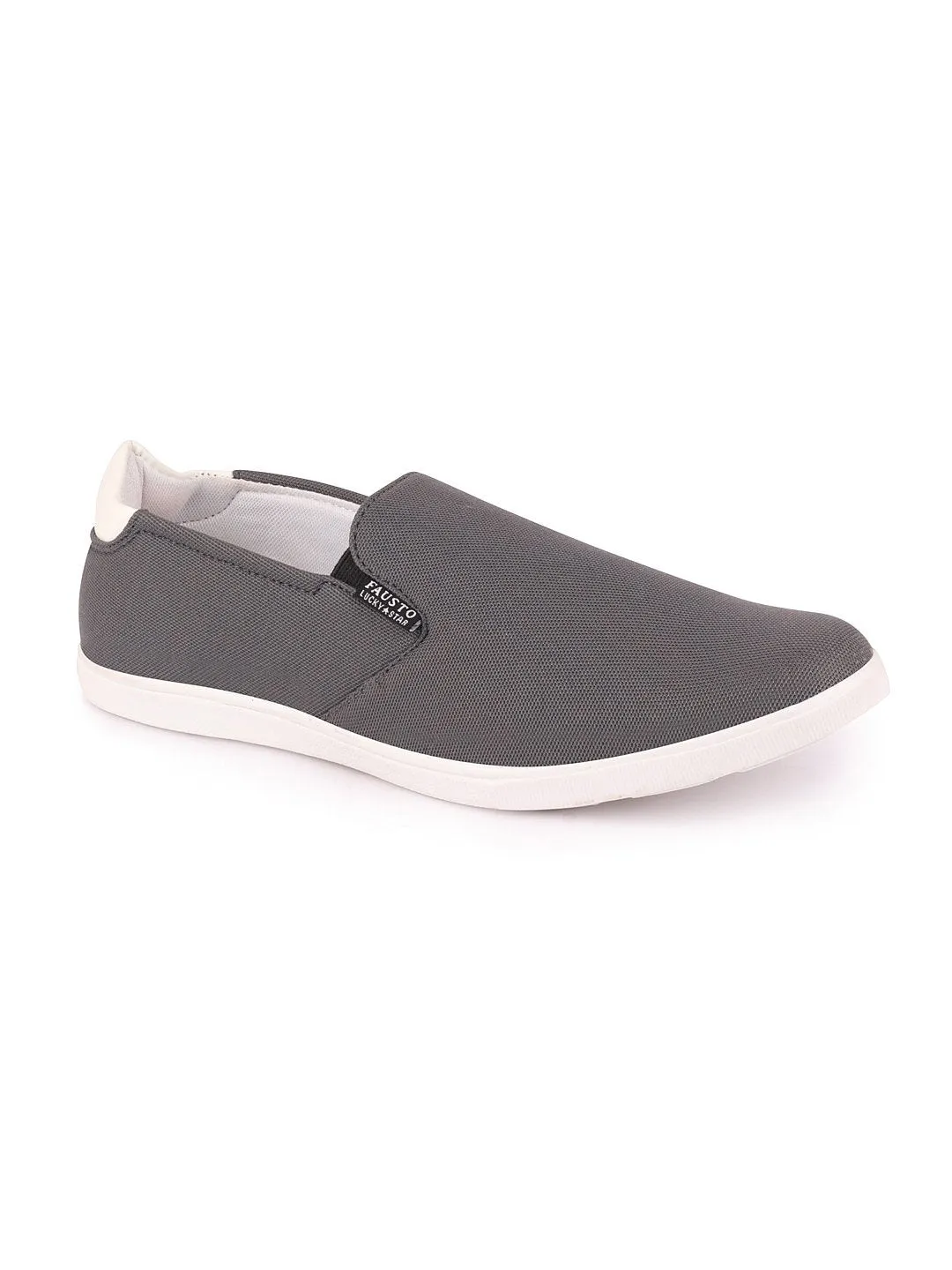 Men Grey Casual Canvas Slip-On Loafers