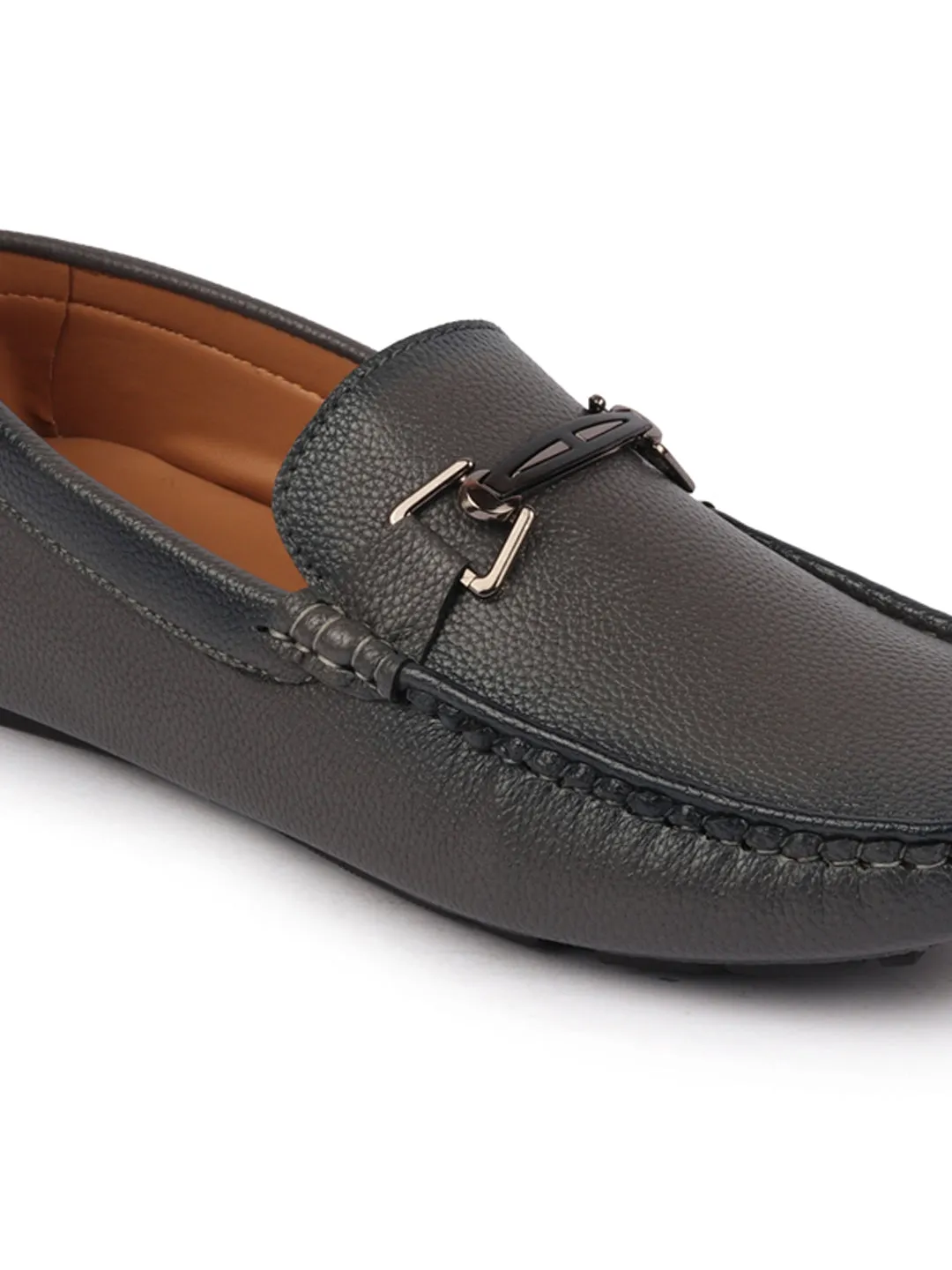 Men Grey Casual Slip On Textured Stitched Design Driving Loafer and Moccasin Shoes