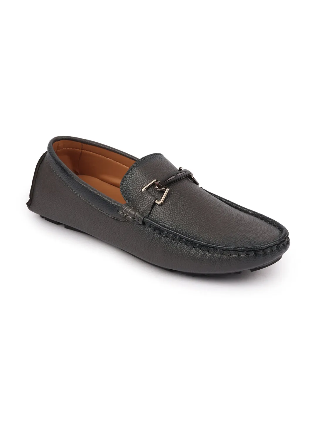 Men Grey Casual Slip On Textured Stitched Design Driving Loafer and Moccasin Shoes