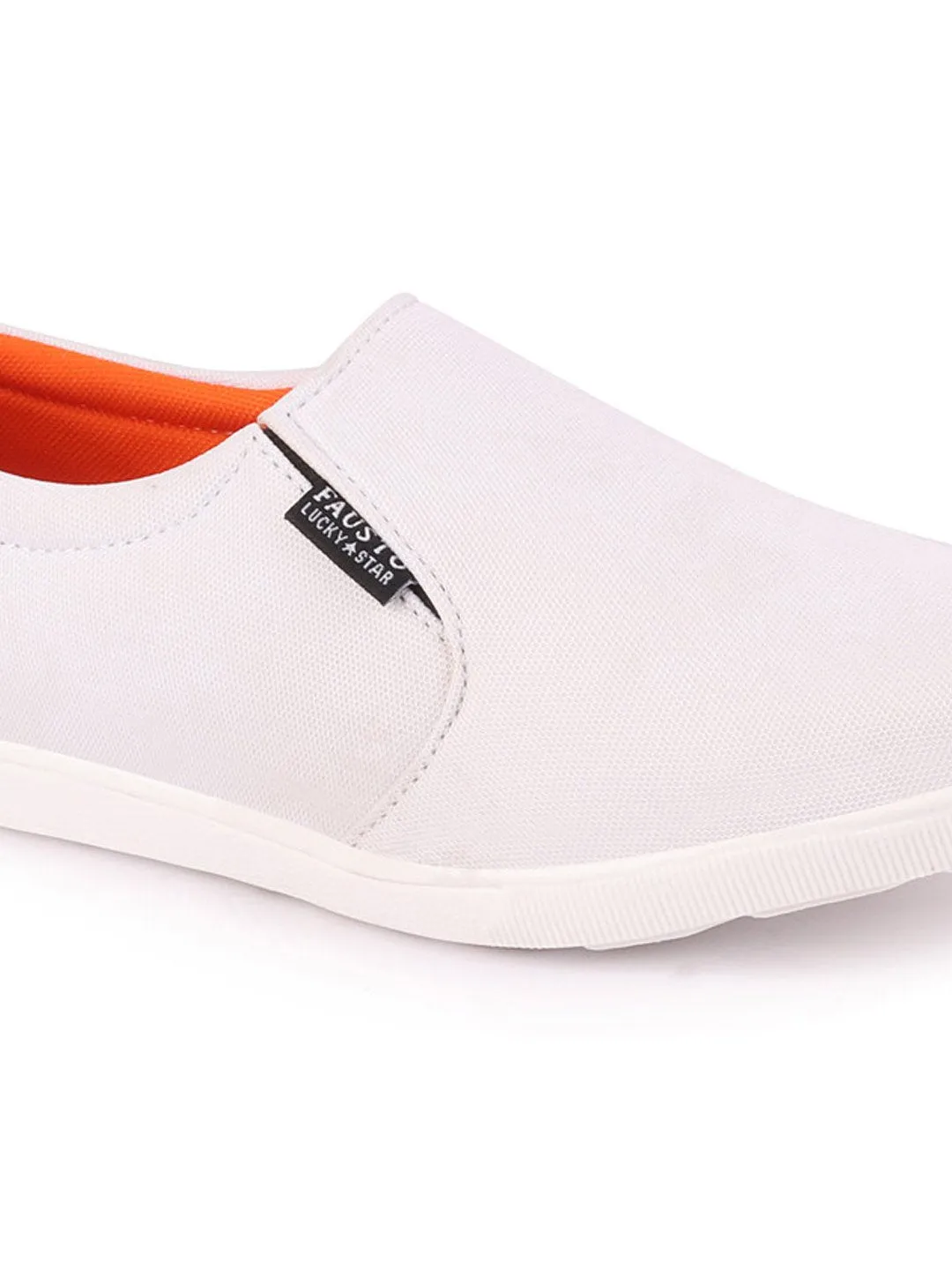 Men White Casual Canvas Slip-On Loafers