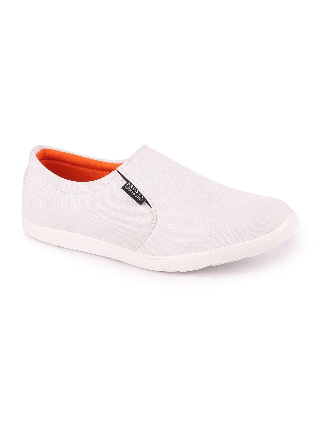 Men White Casual Canvas Slip-On Loafers