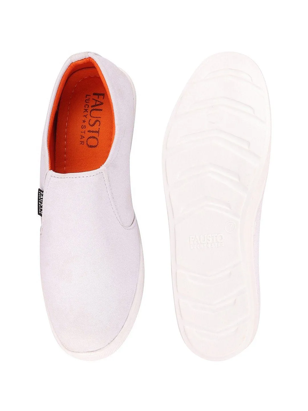 Men White Casual Canvas Slip-On Loafers