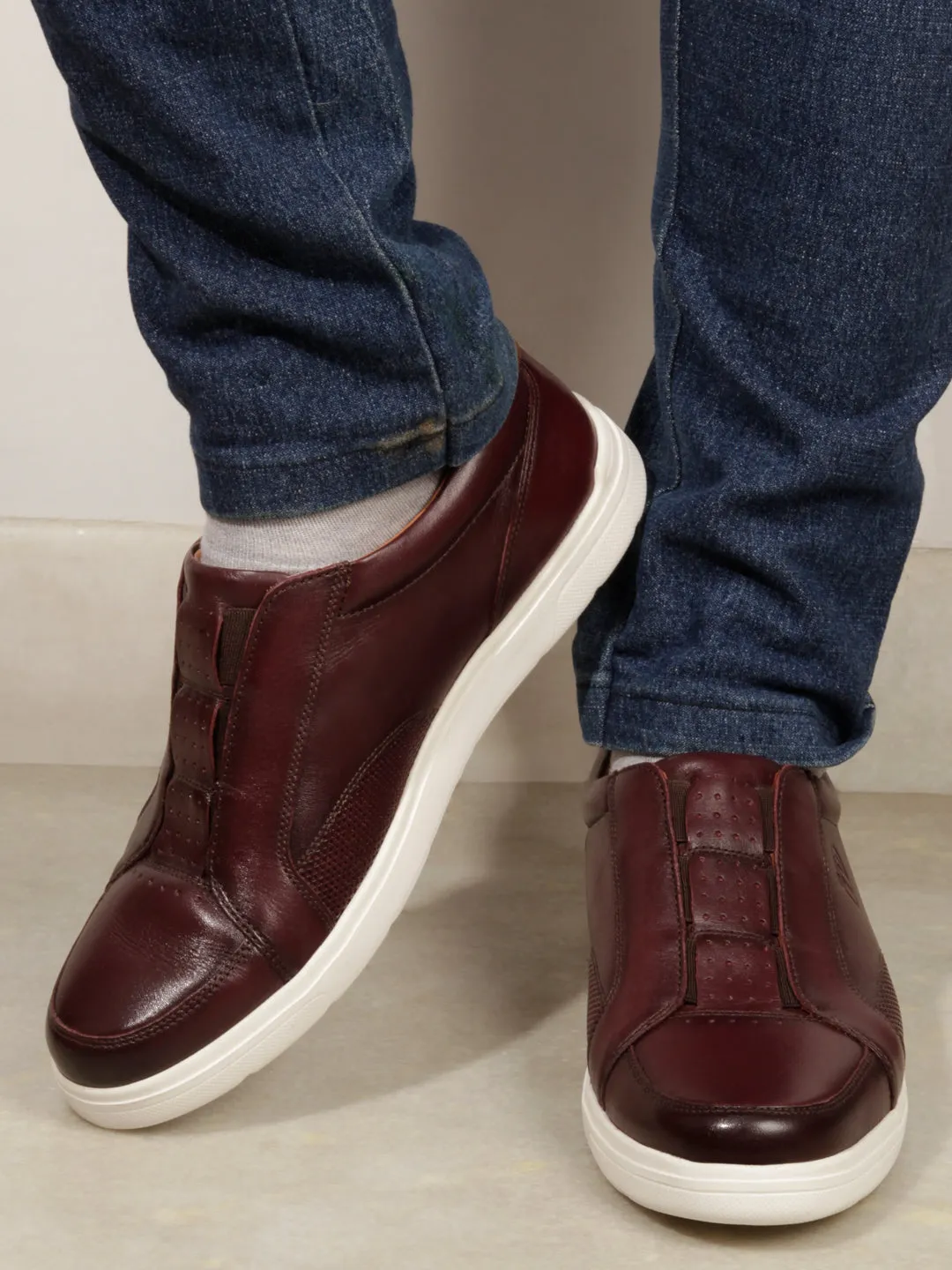 Men Wine Leather Sneaker (ID3088)