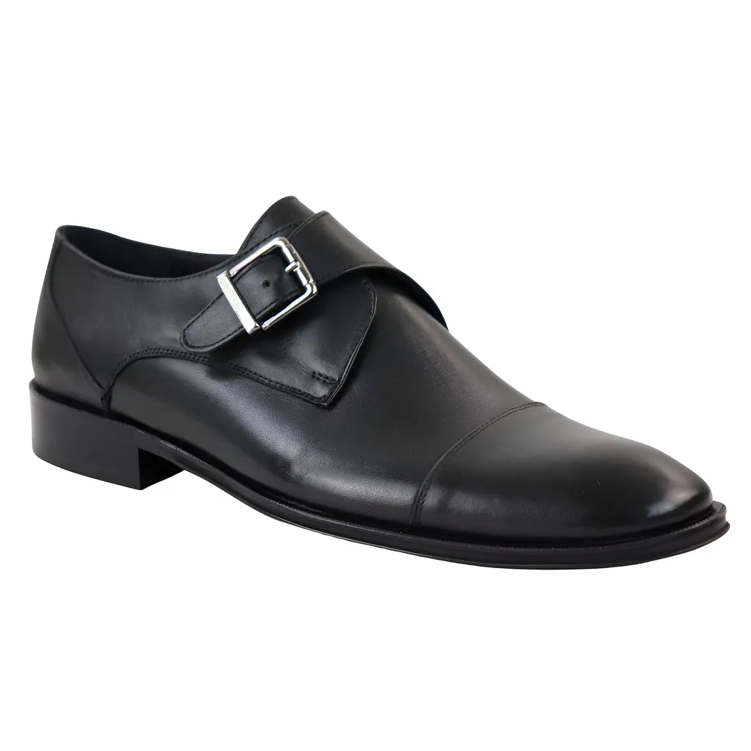 Men's Leather Monk Shoes Side Buckle