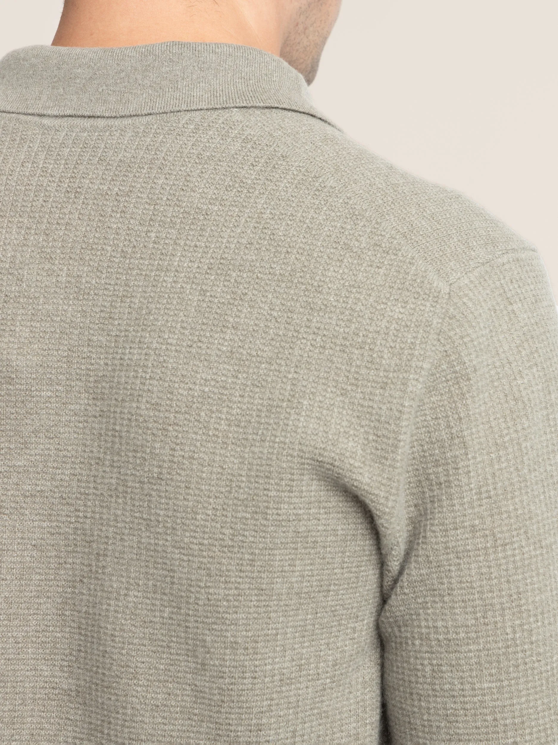 Olive Green Cashmere Waffle Stitch Knit Polo