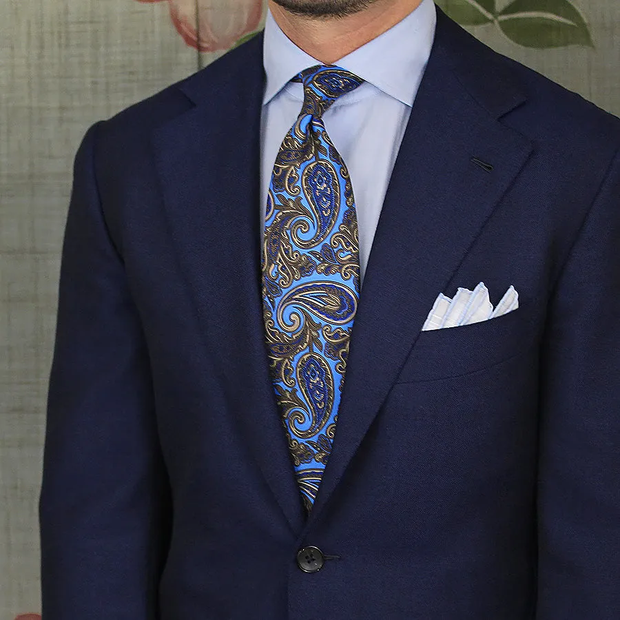 Paisley Printed Silk Tie - Light Blue - Hand-Rolled