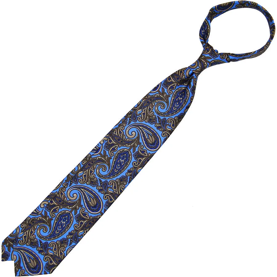 Paisley Printed Silk Tie - Light Blue - Hand-Rolled