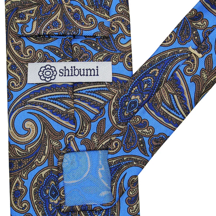 Paisley Printed Silk Tie - Light Blue - Hand-Rolled