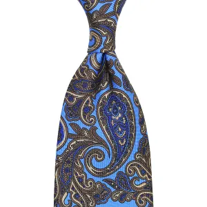 Paisley Printed Silk Tie - Light Blue - Hand-Rolled