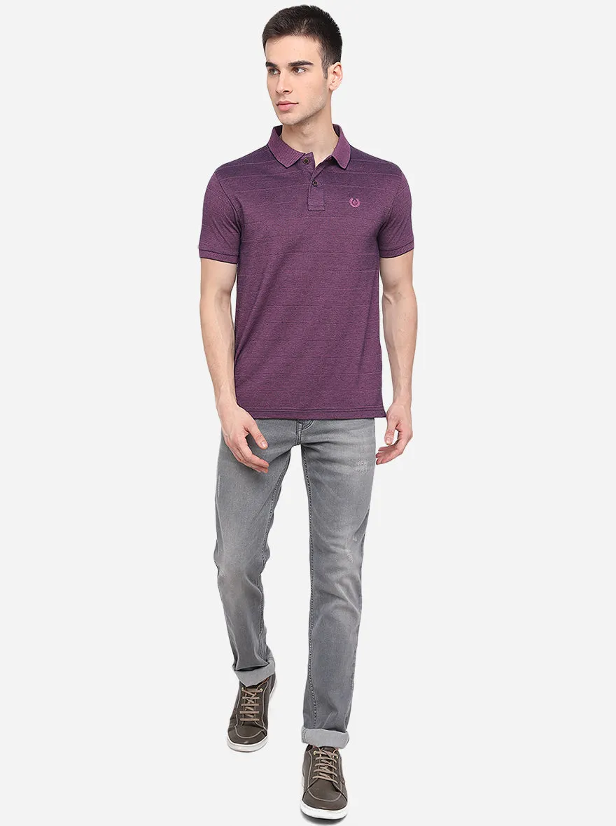 Purple Striped Slim Fit Polo T-Shirt | Greenfibre